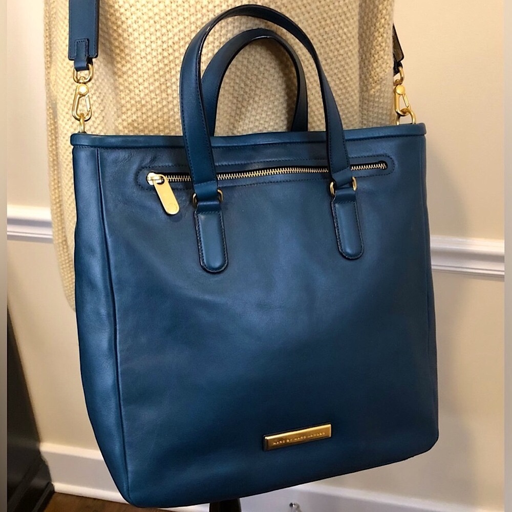 MARC JACOBS ‘Luna’ Teal Leather Top Handle Crossbody Tote Gold Hardware NWOT